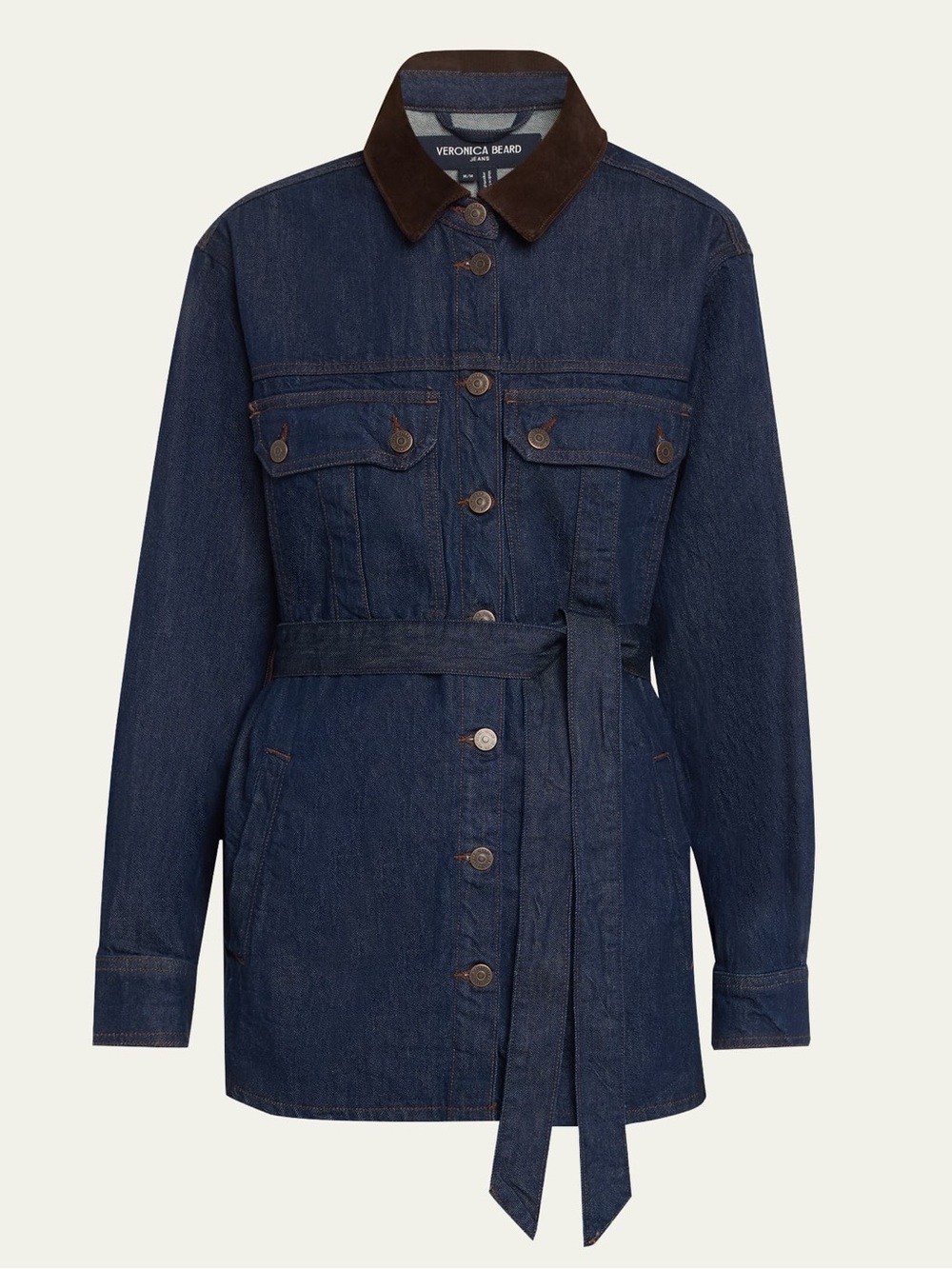Veronica Beard Dark Blue Denim Jacket with Brown Corduroy Collar - Picture 1 of 10